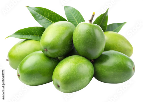 Wallpaper Mural green mangoes cluster of unripe fruit isolated on white background, PNG Torontodigital.ca