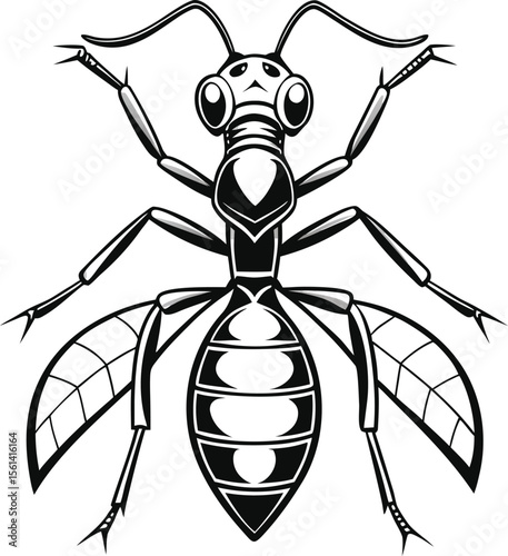 Detailed Line Drawing Of An Ant With Segmented Bo
