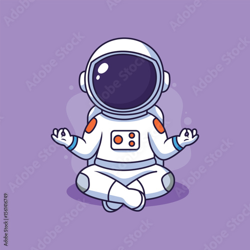 Cute Astronaut meditating on a purple background. Vector illustration.