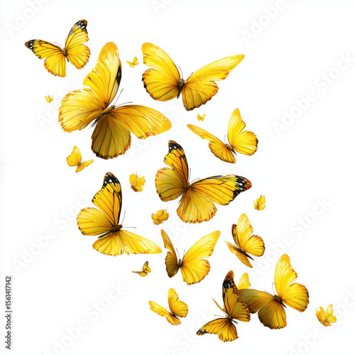 Golden Butterflies in Flight: A Whimsical Nature Scene , white background cut out PNG