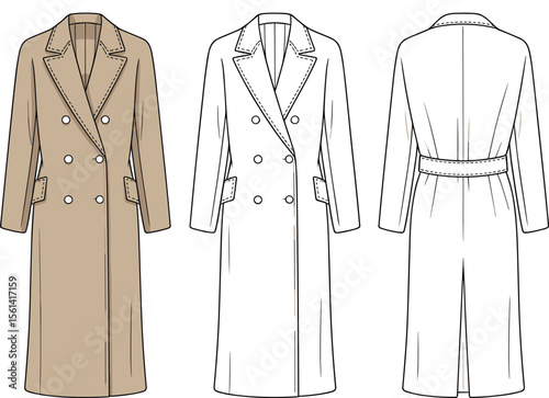  Stylish Women's Double-Breasted Long Coat, Classic Outerwear, Elegant Fashion Apparel, Timeless Design, Business Casual Attire, Everyday Chic, Professional Look, Modern Wardrobe Essential.