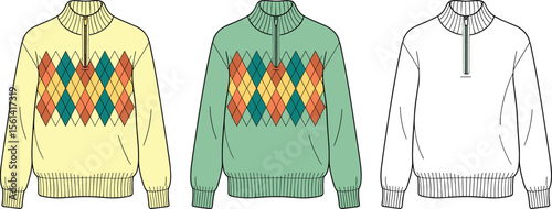  Stylish Men's Argyle Quarter-Zip Sweater, Classic Knitwear, Fashionable Apparel, Timeless Design, Comfortable Pullover, Versatile Layer, Autumn Winter Essential, Everyday Style, Retro Look.