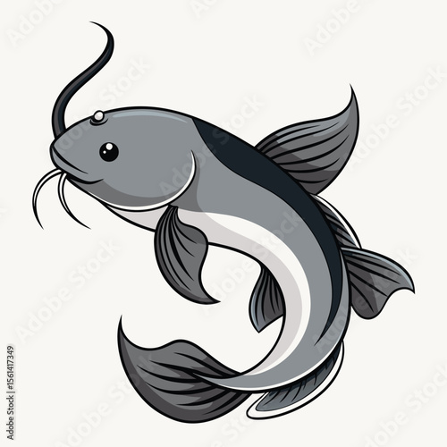 Flat Side Profile Catfish With Whiskers And Wavy