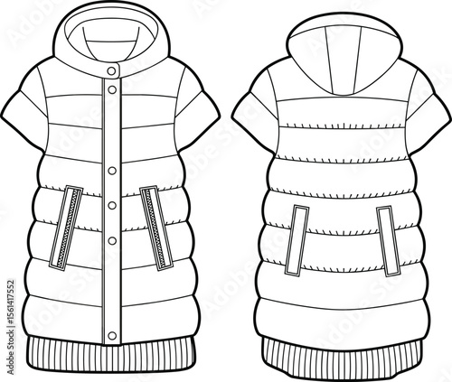 Stylish Women's Hooded Puffer Vest, Fashionable Sleeveless Outerwear, Warm Apparel, Modern Design, Versatile Layer, Autumn Winter Essential, Everyday Comfort, Chic Look, Transitional Wardrobe.