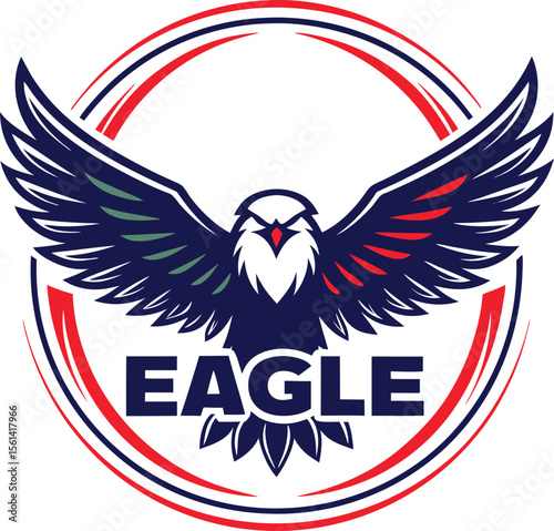 Majestic eagle emblem with spread wings and bold text eagle in a circular frame isolated on transparent background