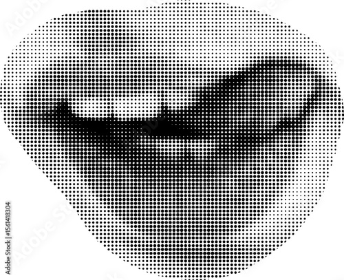 Halftone dot circle punk mouth cut out collage element isolated on white background. Woman girl avatars for mixed media decoration.