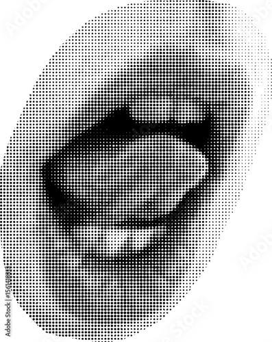 Halftone dot circle punk mouth cut out collage element isolated on white background. Woman girl avatars for mixed media decoration.
