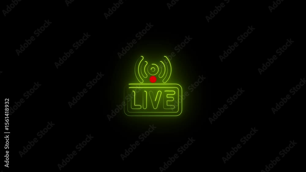 neon text 'live' animation ,neon Live Streaming icon. simple live streaming icon animation with transparent background,video recording live animation .