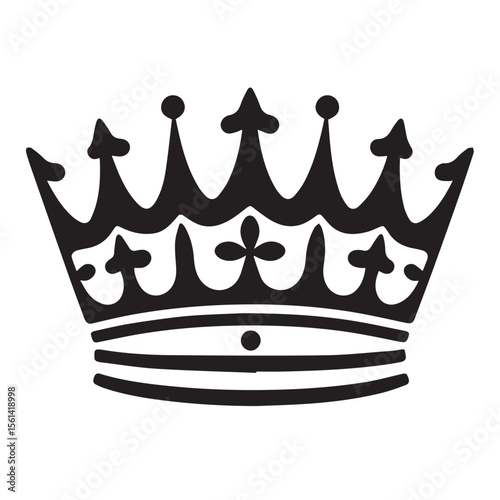 Simple black silhouette of a royal crown with multiple points and decorative elements on a white background
