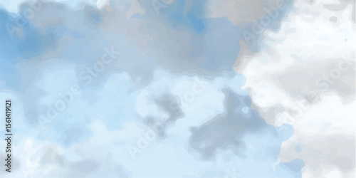 Clouds and sky watercolor vector hand drawn vector illustration. Abstract blue winter watercolor background. Sky pattern with snow. Light blue watercolour paper texture background.