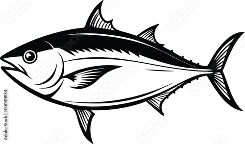 Hand Drawn Style Tuna With Hatch Details Black O
