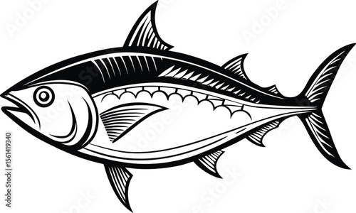 Hand Drawn Style Tuna With Hatch Details Black O