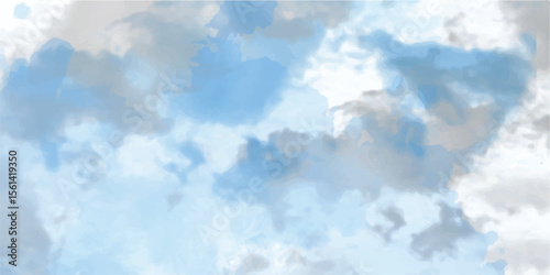 Clouds and sky watercolor vector hand drawn vector illustration. Abstract blue winter watercolor background. Sky pattern with snow. Light blue watercolour paper texture background.