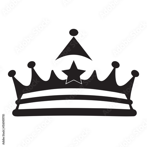 Stylized black silhouette of a crown with a star and triangle emblem on a white background