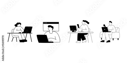 illustration of characters of people working from home