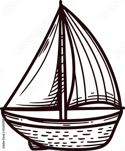 Sailing boat hand drawn  illustration nautical vintage engraved sketch of sailboat isolated on white background
