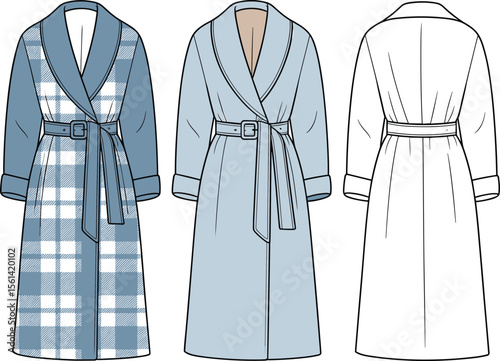 Stylish Women's Plaid and Solid Bathrobe, Comfortable Loungewear for Relaxation, Luxurious Home Apparel, Fashionable Sleepwear, Everyday Comfort Essential, Warm Robe