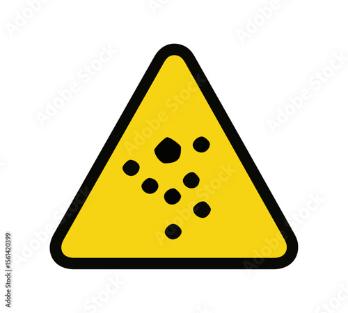 Yellow Warning Triangle with Falling Debris / Rocks Icon. Yellow triangular warning sign with falling debris/rocks, symbolizing caution for falling objects or loose materials from above..