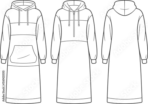 Casual Women's Hooded Sweatshirt Dress, Comfortable Loungewear, Fashionable Athleisure Apparel, Relaxed Fit, Modern Design, Everyday Style, Cozy Essential, Versatile Outfit, Sporty Chic.