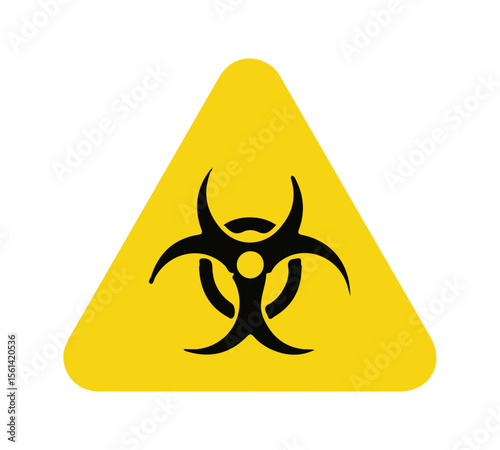 Yellow Biohazard Warning Sign. Yellow triangular warning sign with a black biohazard symbol, indicating biological hazards or contamination. crucial for health and safety protocols.