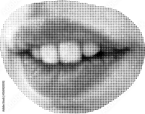 Halftone dot circle punk mouth cut out collage element isolated on white background. Woman girl avatars for mixed media decoration.
