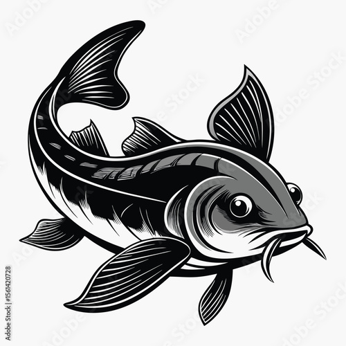 Line Art Of Realistic Catfish With Large Head And