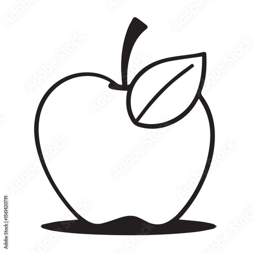 Simple black line drawing of a single apple with a stem and leaf on a white background