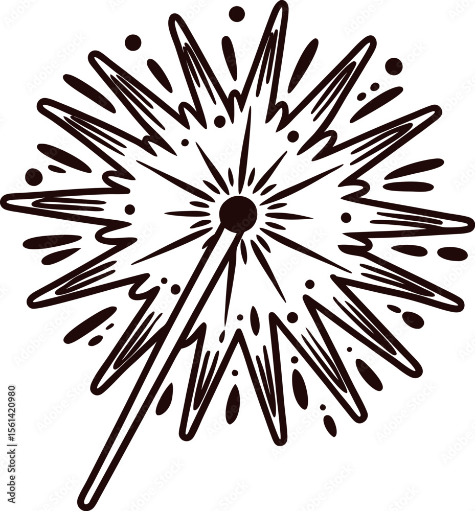 Obraz premium Hand drawn dandelion seed head blowing in the wind stylized vintage botanical sketch illustration
