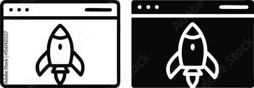 Rocket Launch Icon – Website Startup Symbol for Growth, Innovation, and Online Business