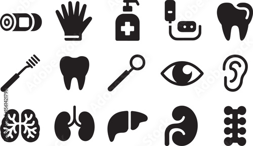 Essential Healthcare Icons Medical, Dental, and Body Organ Symbols
