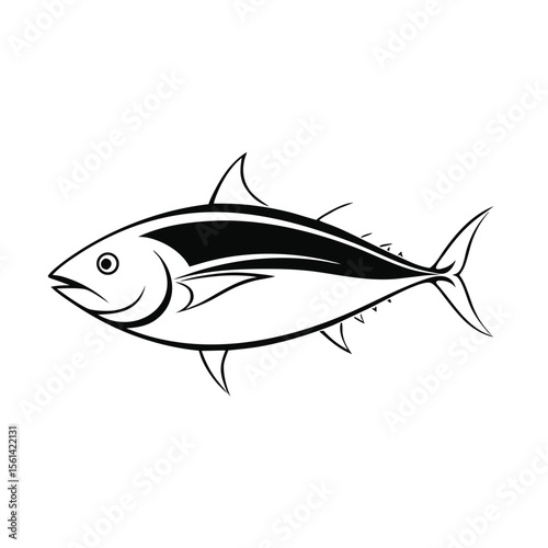 Minimalist Outline Of A Tuna Fish With Fins Sprea