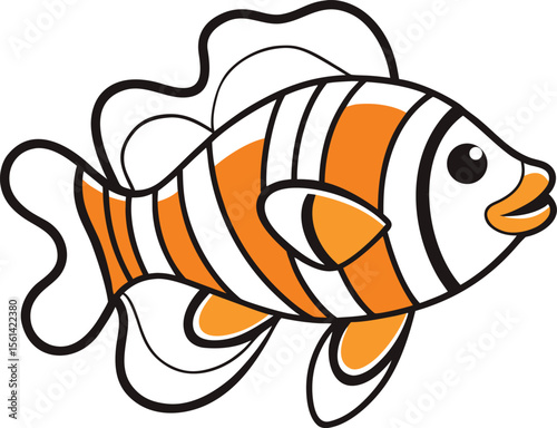 Minimalist Outline Of Clownfish In Motion Fluid