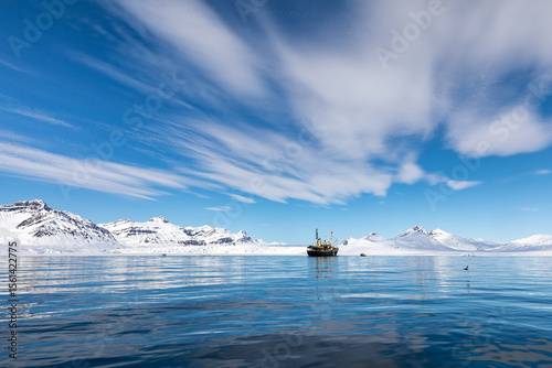 Photos Icebreaker at anchor in the arctic waters of Svalbard, a Norwegian archipelago between mainland Norway and the North Pole