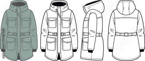 Stylish Women's Parka Jacket, Outdoor Winter Coat, Fashionable Outerwear, Technical Apparel, Warm Clothing, Versatile Design, Adventure Ready, Everyday Style, Cold Weather Essential.