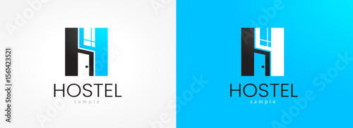 Hostel Logo Vector Template. Abstract Letter H. Silhouette Door and Window