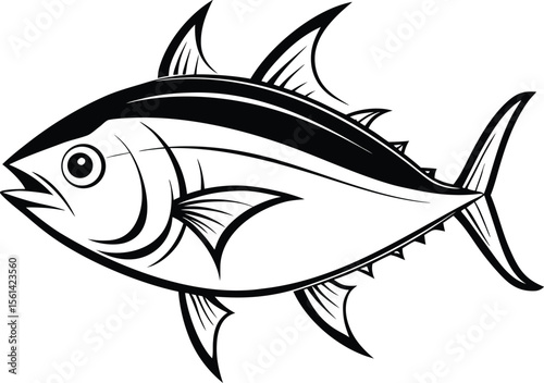 Outlined Tuna Fish Viewed From Above Symmetrica