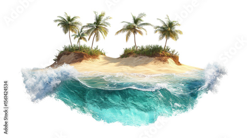 Tropical Island with Crashing Waves Cutout