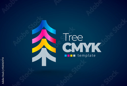 Cmyk Logo. Abstract Tree Printing theme. Template design vector. Black background