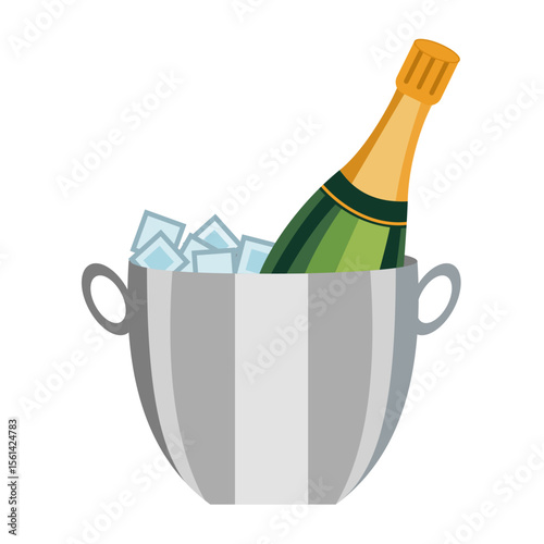 Bottle of champagne in the ice bucket