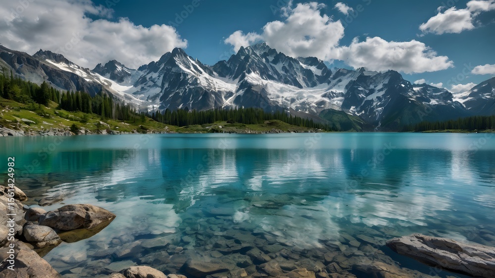 Fototapeta premium Mirror-like Mountain Reflections in Crystal Clear Water