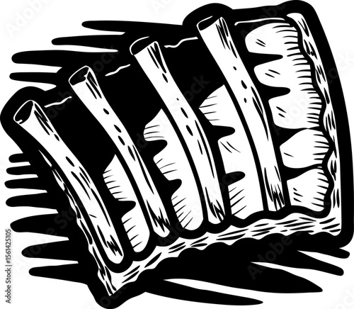 Hand drawn rack of ribs isolated on white background vintage engraved black and white meat illustration
