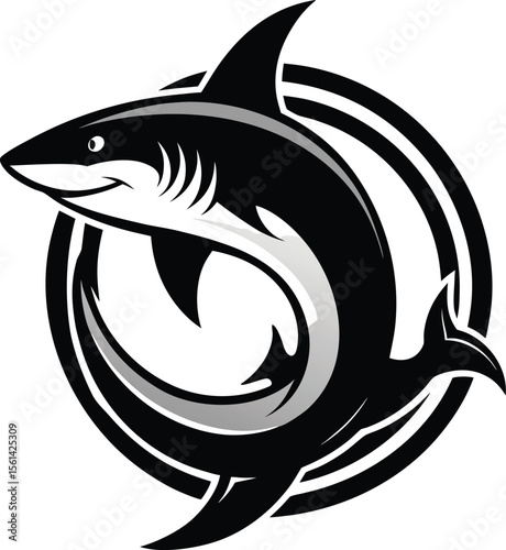 Shark Circling With Curled Tail Smooth Black Lin