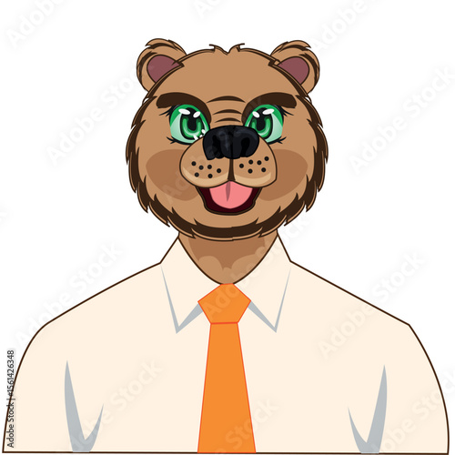 Bear in shirt with tie on white background is insulated