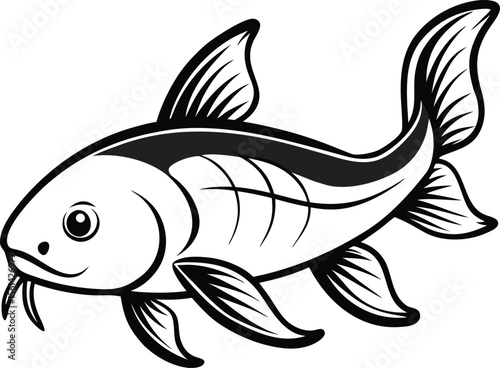 Simple Black Outline Of Catfish Swimming Clean V