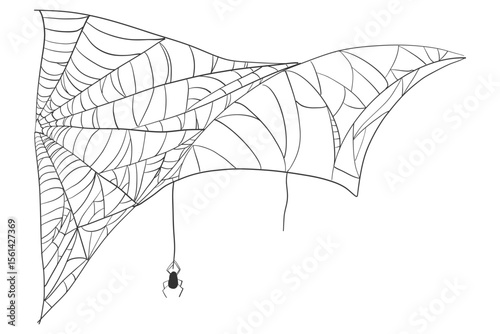 Silhouette spider webs for Halloween and horror decor. Corner cobweb frames, net lines, and venom traps. Isolated scary spider thread elements in creepy gothic style.