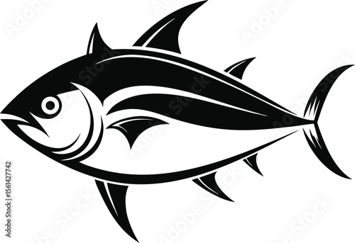 Simple Silhouette Style Tuna With Detailed Fin St