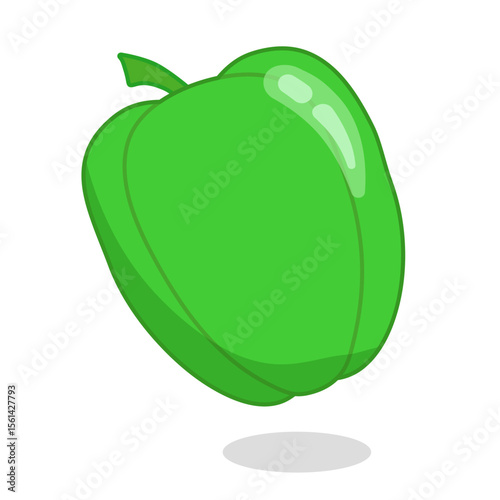 Green bell pepper with outline on white background. Vegetable. Vector illustration for children's entertainment, book, print.