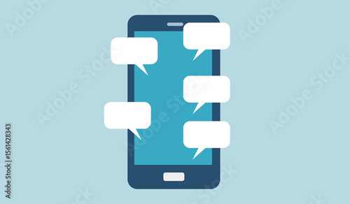 Minimalistic vector illustration of a mobile phone with chat messages