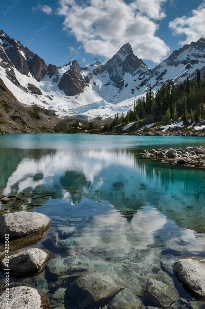 Fototapeta premium Mirror-like Mountain Reflections in Crystal Clear Water