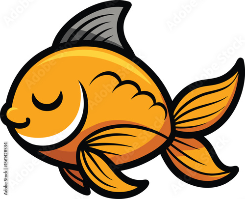 Sleeping Goldfish With Curved Tail Under It Blac